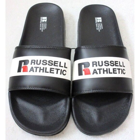 Russell Athletic Men's Since 1902 Logo Slide Sandal Black White Classic NWT - Picture 1 of 4